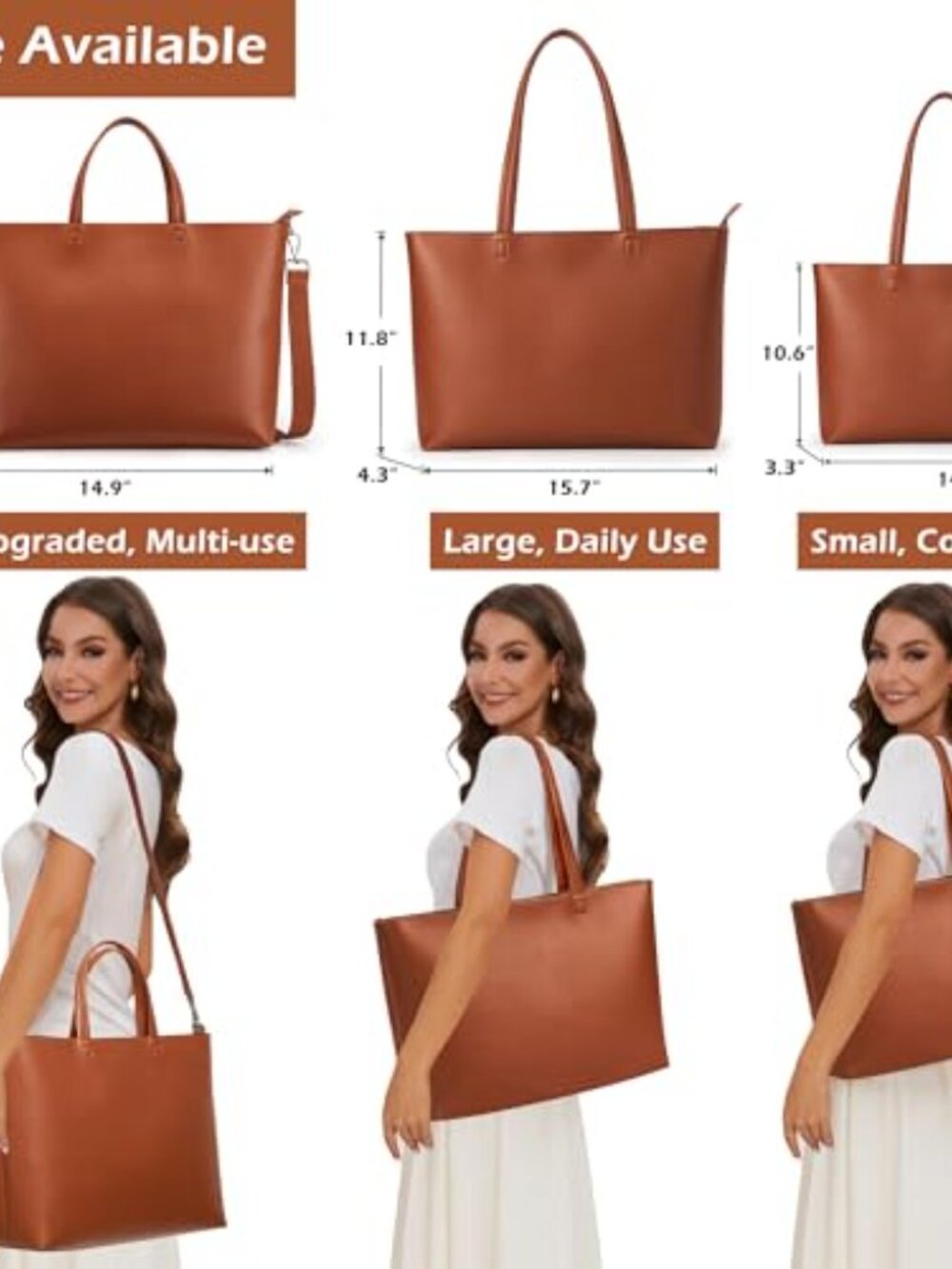 Faux Leather Tote Bag Zipper Shoulder Satchel Casual Work Dating College - Picture 7 of 7